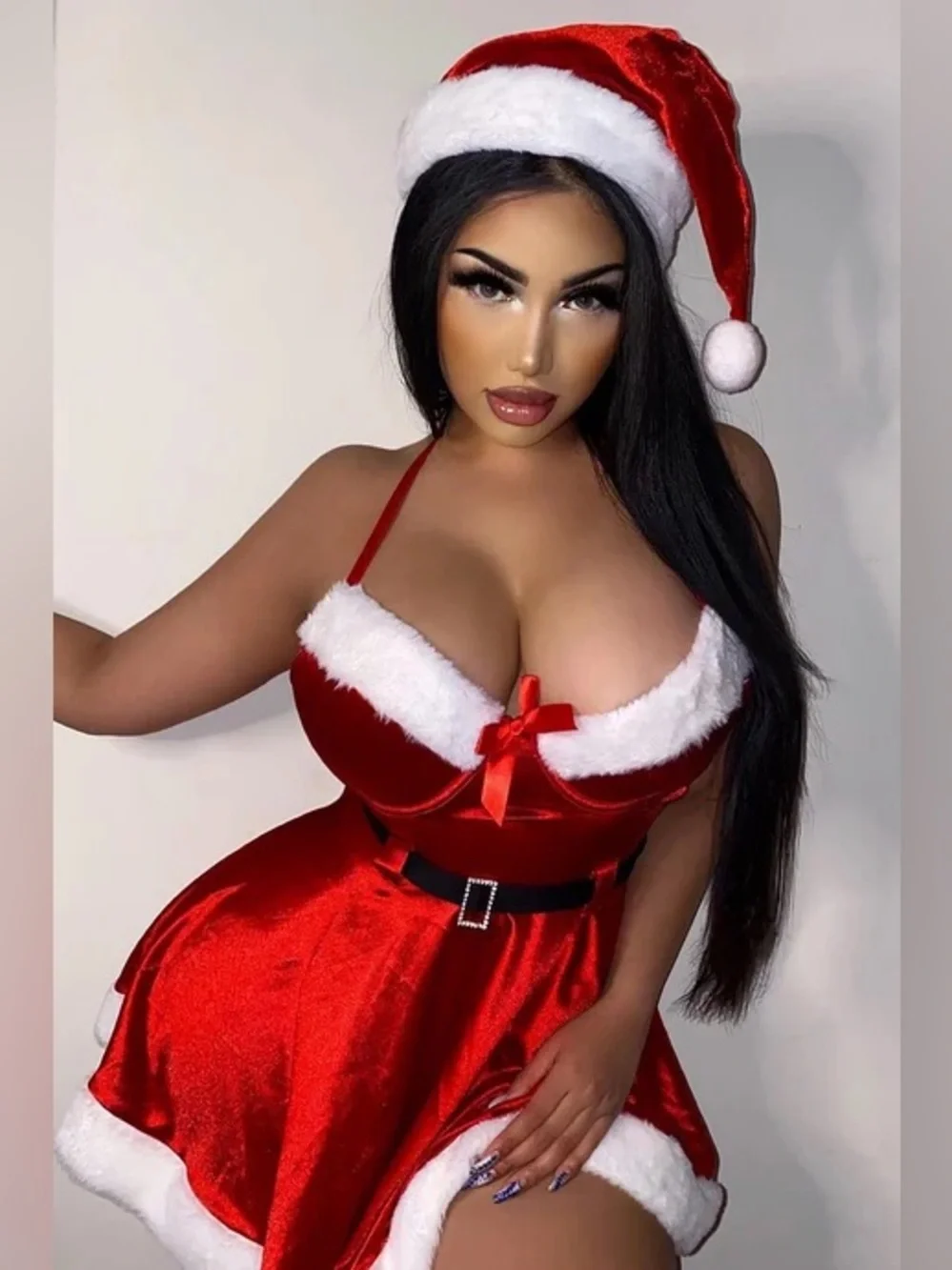 Fashion Nova Women Jingle Bell Rock 2 Piece Set Santa Outfit Xmas Red Velvet NEW